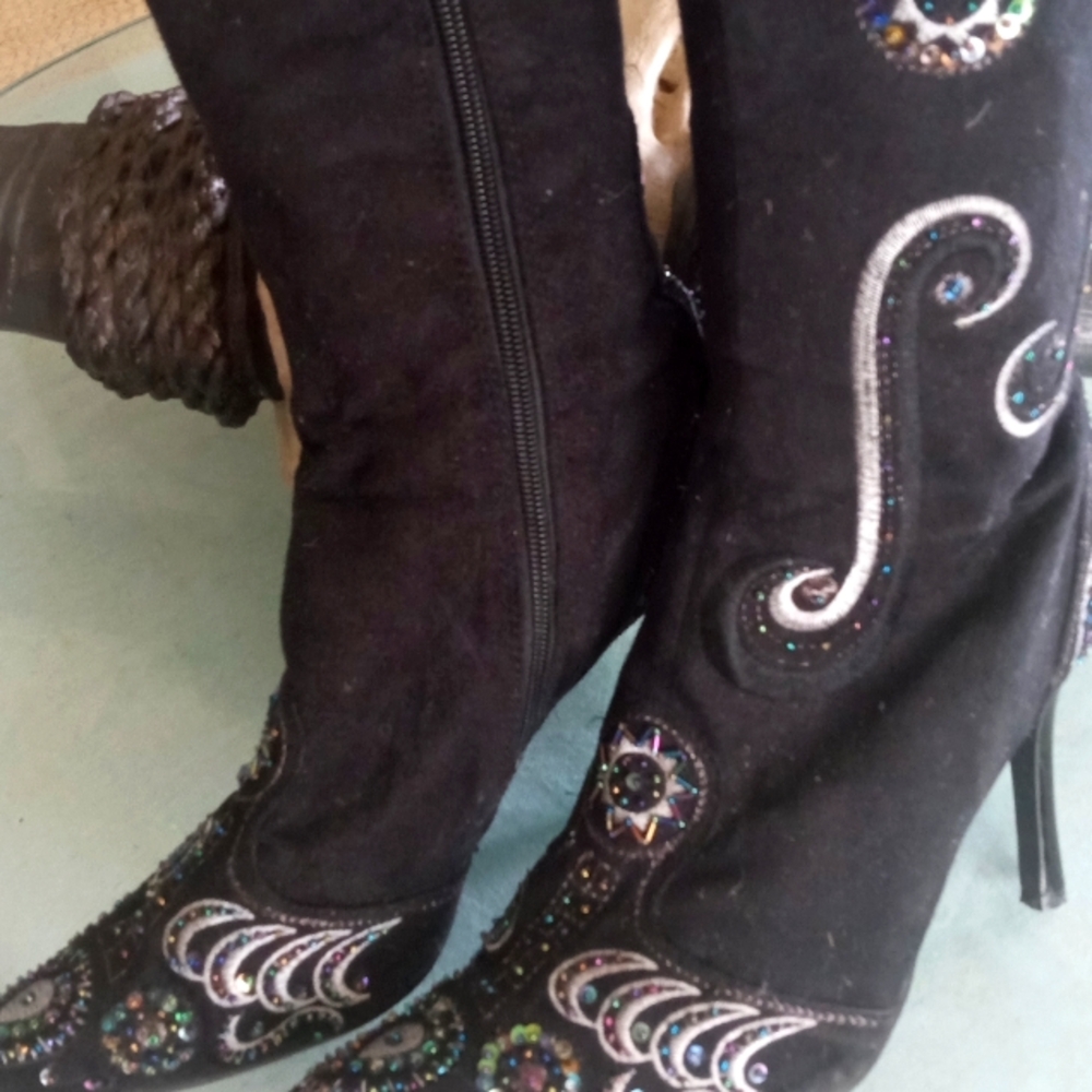 Anne Marie Black Embellished Heeled Boots